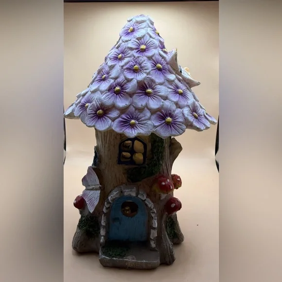 Whimsical Fairy House with Purple Floral Roof - Picture 2 of 7